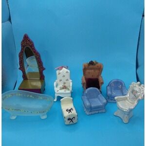 Vintage Porcelain Dollhouse Furniture Lot Victorian Mini Chairs Vanity Tub 1980s